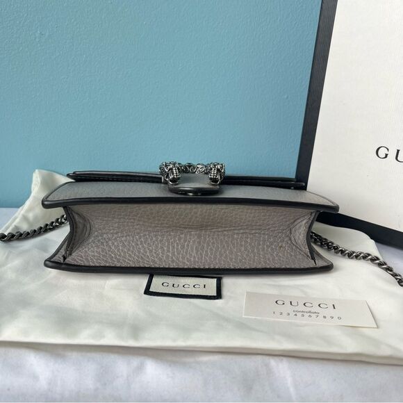 GUCCI Grey Leather Flap Dionysus Mini Chain SoHo Disco Dollar Crossbody + Box - Picture 6 of 14